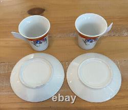 Pair Rosenthal Mythos Espresso Red Gold with Floral Design Cup And Saucer