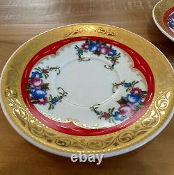 Pair Rosenthal Mythos Espresso Red Gold with Floral Design Cup And Saucer