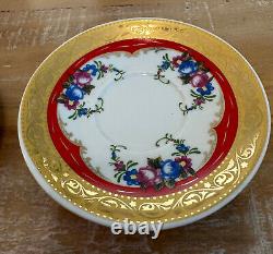 Pair Rosenthal Mythos Espresso Red Gold with Floral Design Cup And Saucer