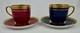 Pair Of Antique Cauldon Demitasse Cups & Saucers, Gilded