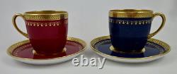 Pair of Antique Cauldon Demitasse Cups & Saucers, Gilded