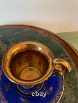 Pair of Gold Hand Painted Cups & Saucers. Bremer and Schmidt BES Vieux Paris