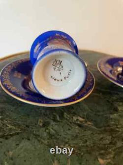 Pair of Gold Hand Painted Cups & Saucers. Bremer and Schmidt BES Vieux Paris
