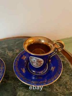 Pair of Gold Hand Painted Cups & Saucers. Bremer and Schmidt BES Vieux Paris