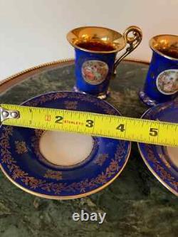 Pair of Gold Hand Painted Cups & Saucers. Bremer and Schmidt BES Vieux Paris