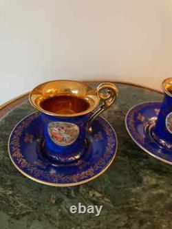 Pair of Gold Hand Painted Cups & Saucers. Bremer and Schmidt BES Vieux Paris
