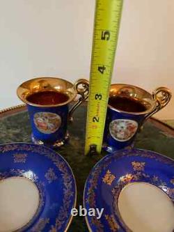 Pair of Gold Hand Painted Cups & Saucers. Bremer and Schmidt BES Vieux Paris