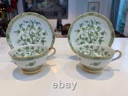 Pair of Haviland Limoges Green Floral Teacups & Saucers French Porcelain, Gold