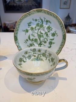Pair of Haviland Limoges Green Floral Teacups & Saucers French Porcelain, Gold