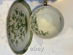 Pair of Haviland Limoges Green Floral Teacups & Saucers French Porcelain, Gold