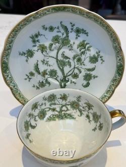 Pair of Haviland Limoges Green Floral Teacups & Saucers French Porcelain, Gold