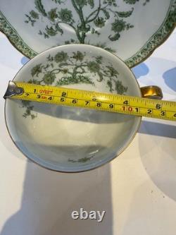 Pair of Haviland Limoges Green Floral Teacups & Saucers French Porcelain, Gold