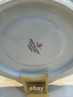 Pair of Haviland Limoges Green Floral Teacups & Saucers French Porcelain, Gold