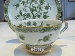 Pair of Haviland Limoges Green Floral Teacups & Saucers French Porcelain, Gold