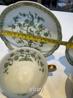 Pair of Haviland Limoges Green Floral Teacups & Saucers French Porcelain, Gold