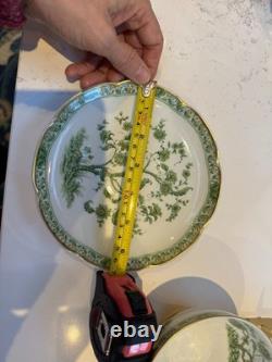 Pair of Haviland Limoges Green Floral Teacups & Saucers French Porcelain, Gold