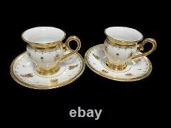 Pair of Limoges Gold Gilt Napoleonic Bees & Laurel Leaf cups & Saucers