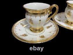 Pair of Limoges Gold Gilt Napoleonic Bees & Laurel Leaf cups & Saucers