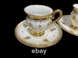 Pair of Limoges Gold Gilt Napoleonic Bees & Laurel Leaf cups & Saucers