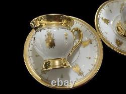 Pair of Limoges Gold Gilt Napoleonic Bees & Laurel Leaf cups & Saucers