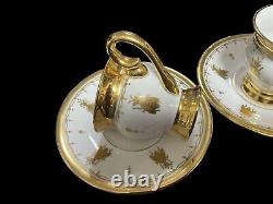 Pair of Limoges Gold Gilt Napoleonic Bees & Laurel Leaf cups & Saucers