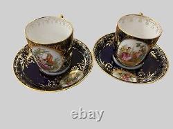 Pair of Royal Vienna Portrait Tea Cup & Saucer Cobalt blue and Gold Elegant