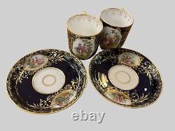Pair of Royal Vienna Portrait Tea Cup & Saucer Cobalt blue and Gold Elegant