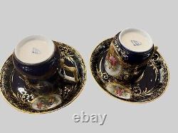 Pair of Royal Vienna Portrait Tea Cup & Saucer Cobalt blue and Gold Elegant