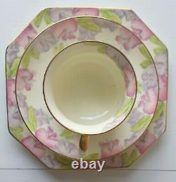 Paragon 1935 Art Deco Trio Set Pink & Lilac Floral Gilded Tea Cup, Plate, Saucer