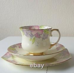 Paragon 1935 Art Deco Trio Set Pink & Lilac Floral Gilded Tea Cup, Plate, Saucer