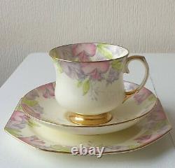 Paragon 1935 Art Deco Trio Set Pink & Lilac Floral Gilded Tea Cup, Plate, Saucer