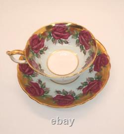 Paragon Baby Blue Cabbage Rose Cup Saucer 24 kt gold guilding Mint Cond