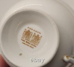 Paragon Baby Blue Cabbage Rose Cup Saucer 24 kt gold guilding Mint Cond