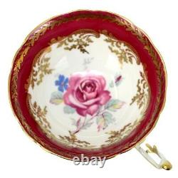 Paragon Burgundy Gold Pink Cabbage Rose Teacup Tea Cup Saucer