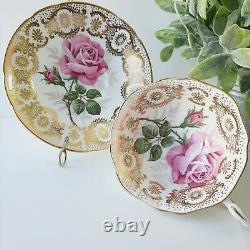 Paragon By Appointmen Her Majesty The Queen Tea Cup & Saucer Pink Rose Gold Lace