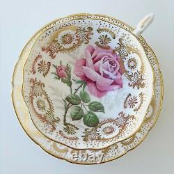 Paragon By Appointmen Her Majesty The Queen Tea Cup & Saucer Pink Rose Gold Lace