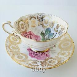 Paragon By Appointmen Her Majesty The Queen Tea Cup & Saucer Pink Rose Gold Lace