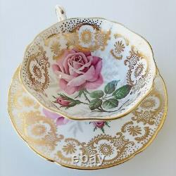 Paragon By Appointmen Her Majesty The Queen Tea Cup & Saucer Pink Rose Gold Lace