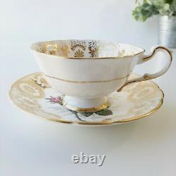 Paragon By Appointmen Her Majesty The Queen Tea Cup & Saucer Pink Rose Gold Lace