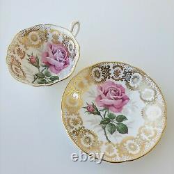 Paragon By Appointmen Her Majesty The Queen Tea Cup & Saucer Pink Rose Gold Lace