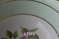 Paragon Cabbage Rose Handle Green Gold Teacup Tea Cup Saucer Flower Center