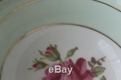 Paragon Cabbage Rose Handle Green Gold Teacup Tea Cup Saucer Flower Center