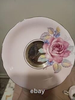 Paragon Cabbage Rose Pink Platinum Center Double Warrant Tea Cup Saucer RARE