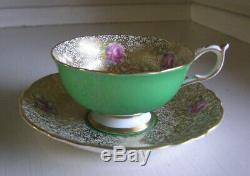 Paragon China Cup & Saucer Green with Gold Chintz & Pink Roses DW 7962