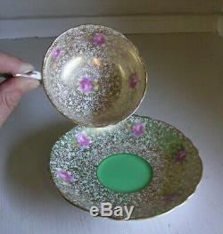 Paragon China Cup & Saucer Green with Gold Chintz & Pink Roses DW 7962