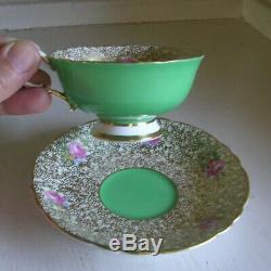 Paragon China Cup & Saucer Green with Gold Chintz & Pink Roses DW 7962