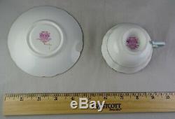 Paragon China Floating Rose Cup & Saucer Set Black Lt. Blue Gold Trim