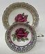Paragon China Tea Cup Saucer Blue Gold Red Cabbage Rose Johnson Style Floating