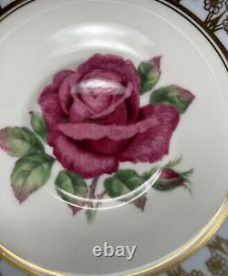 Paragon China Tea Cup Saucer Blue Gold Red Cabbage Rose Johnson Style Floating
