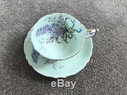 Paragon China Tea Cup & Saucer, Green, Lilac Pattern, Gold Gild
